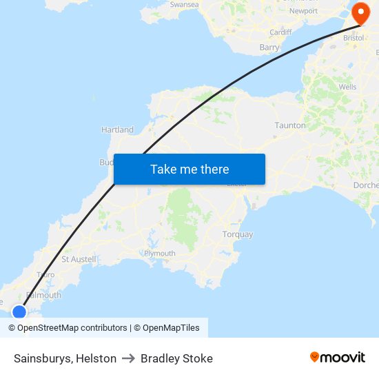Sainsburys, Helston to Bradley Stoke map