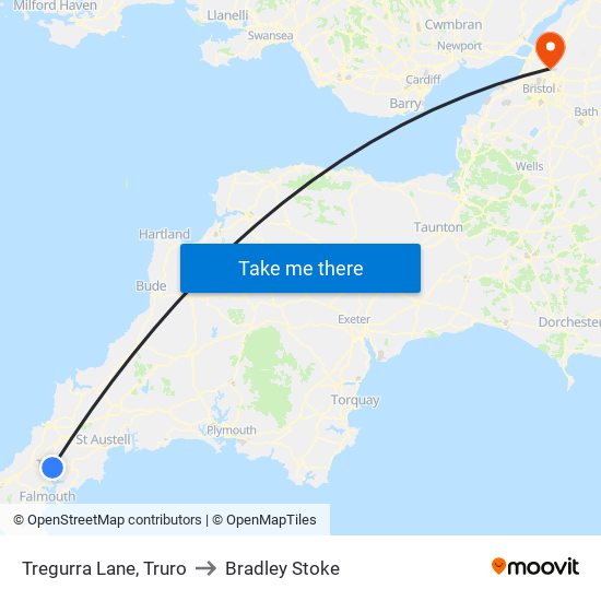 Tregurra Lane, Truro to Bradley Stoke map