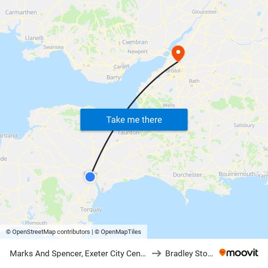 Marks And Spencer, Exeter City Centre to Bradley Stoke map