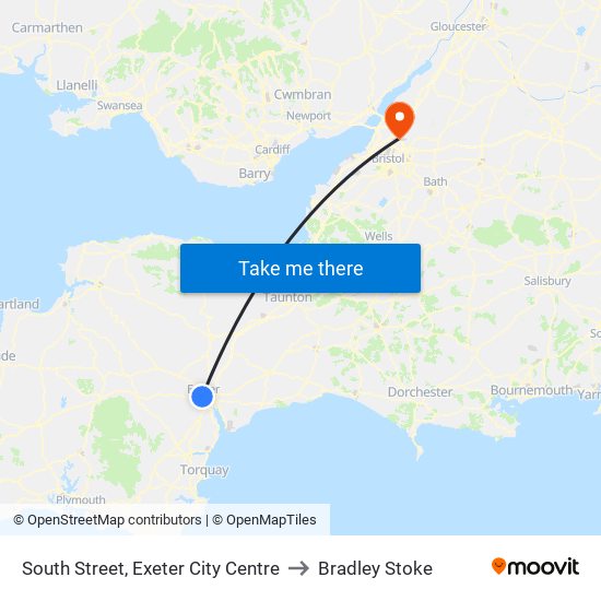 South Street, Exeter City Centre to Bradley Stoke map