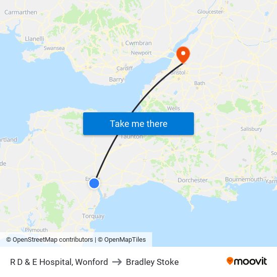 R D & E Hospital, Wonford to Bradley Stoke map