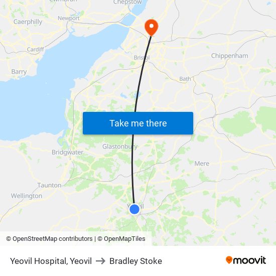 Yeovil Hospital, Yeovil to Bradley Stoke map