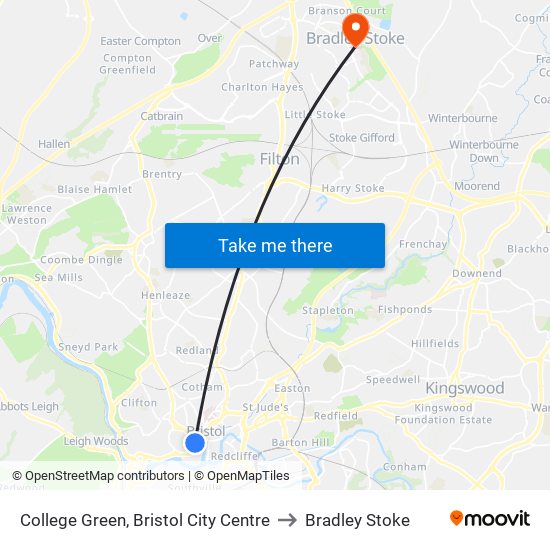 College Green, Bristol City Centre to Bradley Stoke map