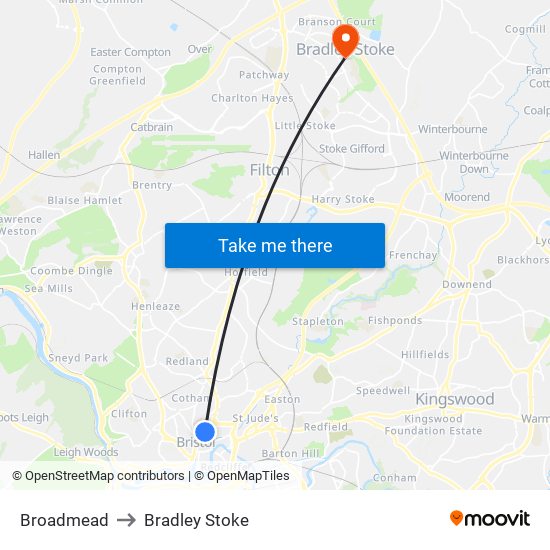 Broadmead to Bradley Stoke map