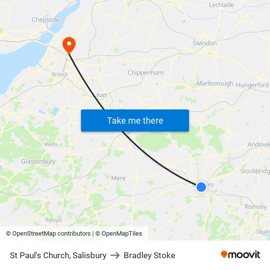 St Paul's Church, Salisbury to Bradley Stoke map