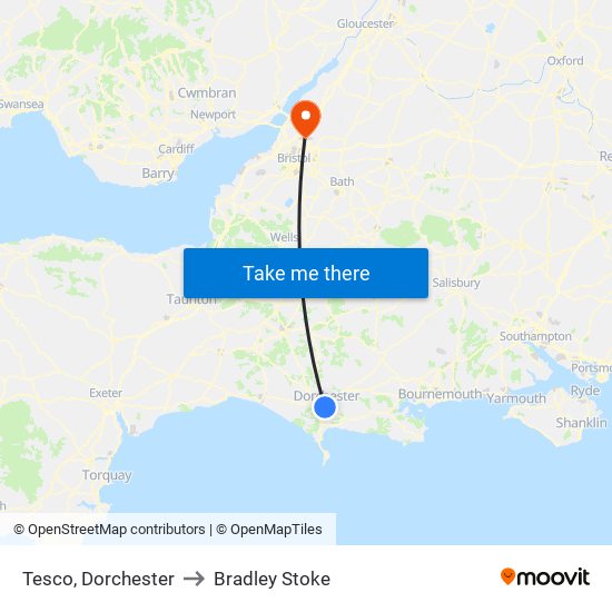 Tesco, Dorchester to Bradley Stoke map