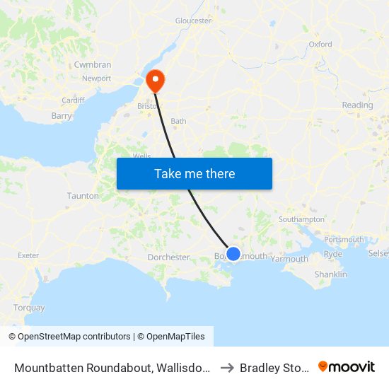 Mountbatten Roundabout, Wallisdown to Bradley Stoke map