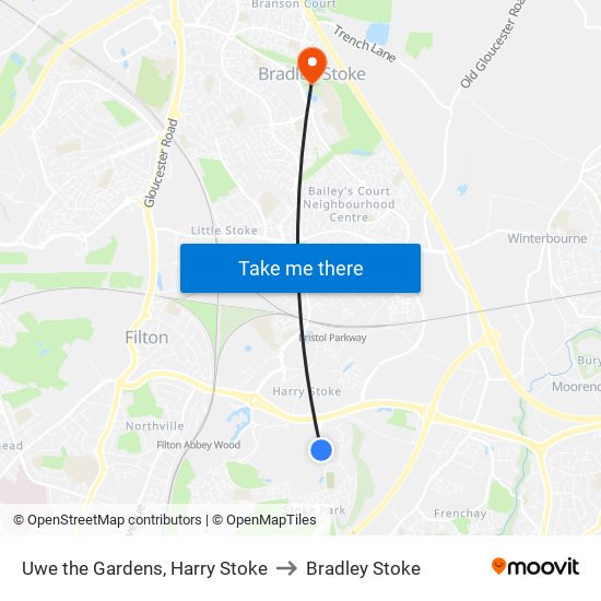 Uwe the Gardens, Harry Stoke to Bradley Stoke map
