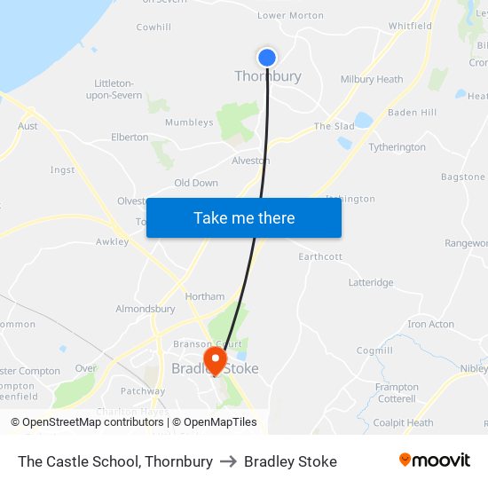 The Castle School, Thornbury to Bradley Stoke map