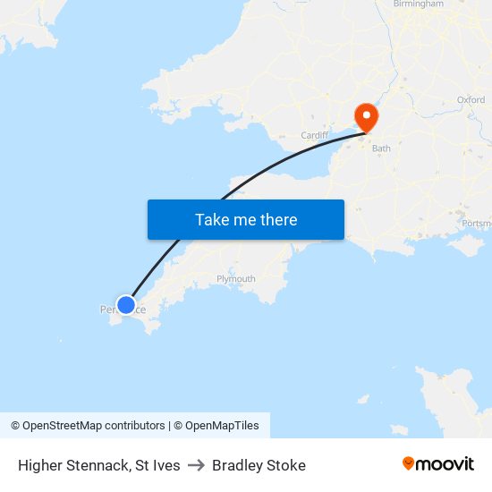 Higher Stennack, St Ives to Bradley Stoke map