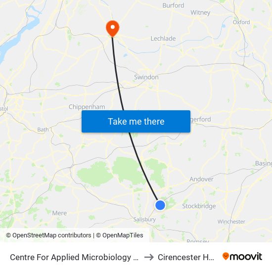 Centre For Applied Microbiology & Research to Cirencester Hospital map