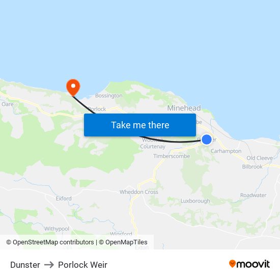 Dunster to Porlock Weir map