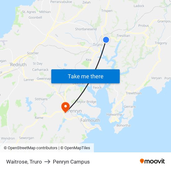 Waitrose, Truro to Penryn Campus map