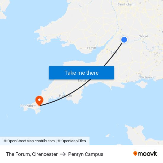 The Forum, Cirencester to Penryn Campus map