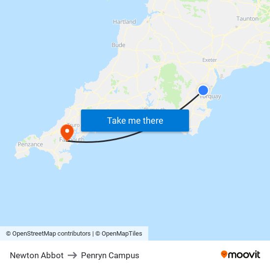 Newton Abbot to Penryn Campus map