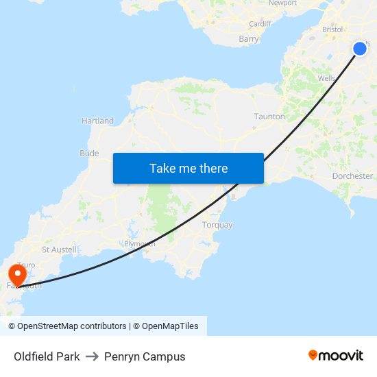 Oldfield Park to Penryn Campus map