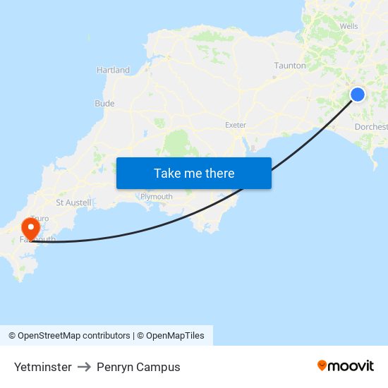 Yetminster to Penryn Campus map