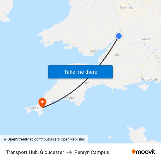 Transport Hub, Gloucester to Penryn Campus map