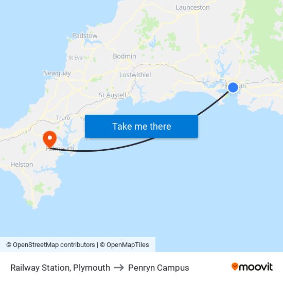 Railway Station, Plymouth to Penryn Campus map