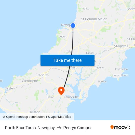 Porth Four Turns, Newquay to Penryn Campus map