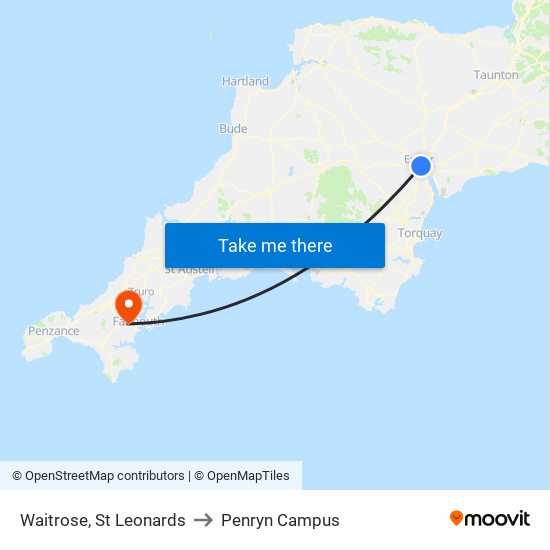 Waitrose, St Leonards to Penryn Campus map