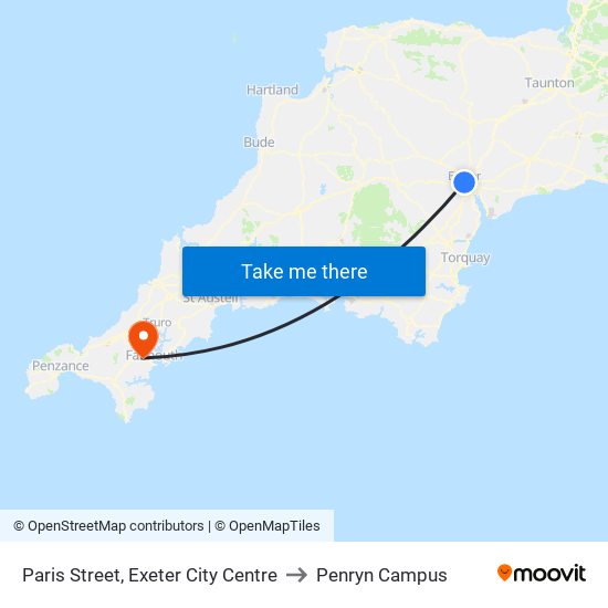 Paris Street, Exeter City Centre to Penryn Campus map