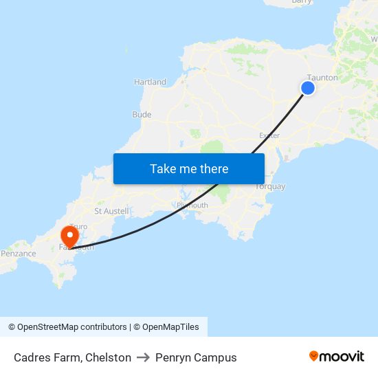 Cades Farm, Chelston to Penryn Campus map