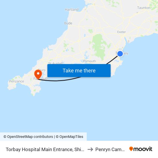 Torbay Hospital Main Entrance, Shiphay to Penryn Campus map