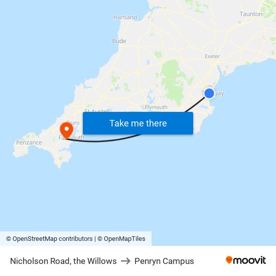 Nicholson Road, the Willows to Penryn Campus map