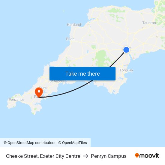 Cheeke Street, Exeter City Centre to Penryn Campus map