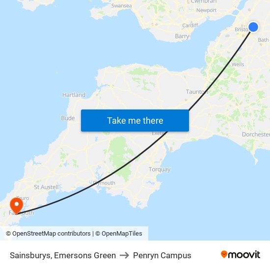 Sainsburys, Emersons Green to Penryn Campus map