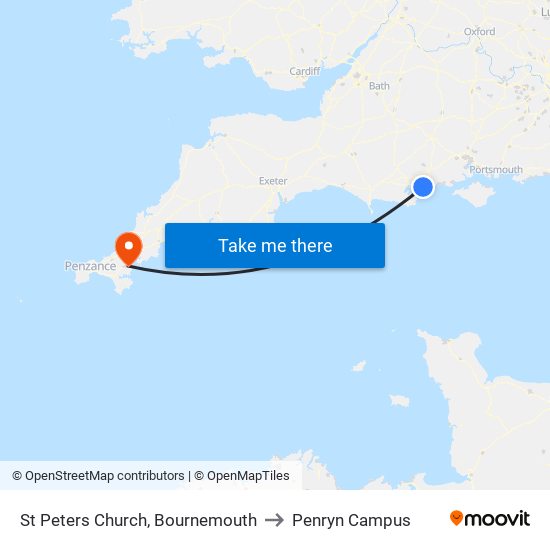 St Peters Church, Bournemouth to Penryn Campus map