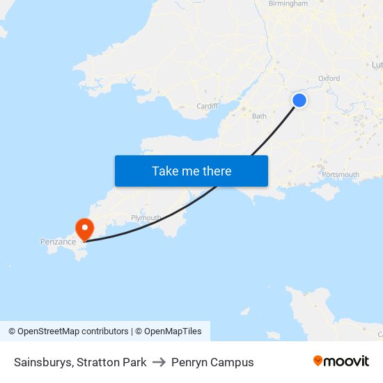 Sainsburys, Stratton Park to Penryn Campus map