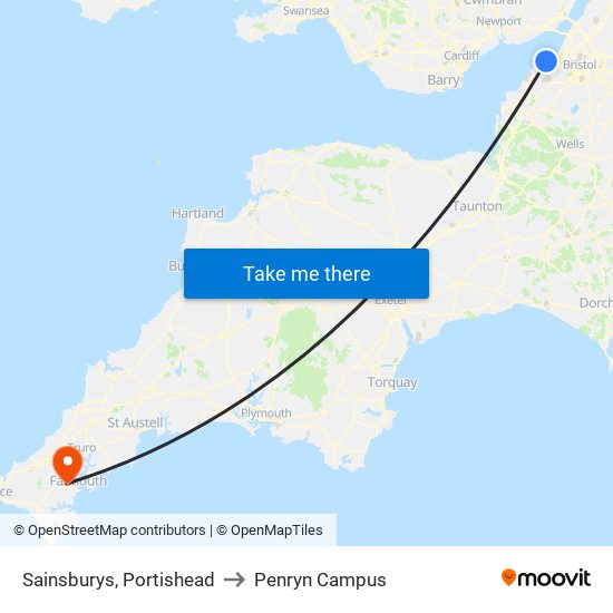 Sainsburys, Portishead to Penryn Campus map