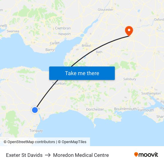 Exeter St Davids to Moredon Medical Centre map