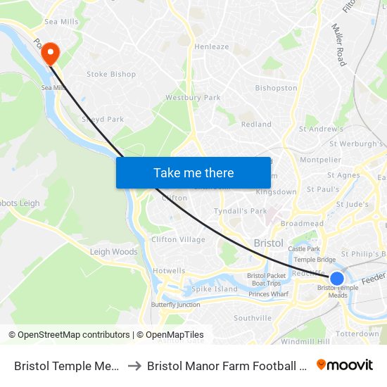 Bristol Temple Meads to Bristol Manor Farm Football Club map