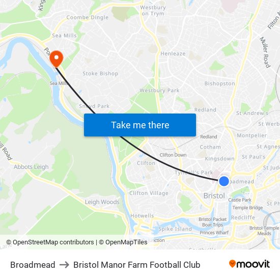 Broadmead to Bristol Manor Farm Football Club map