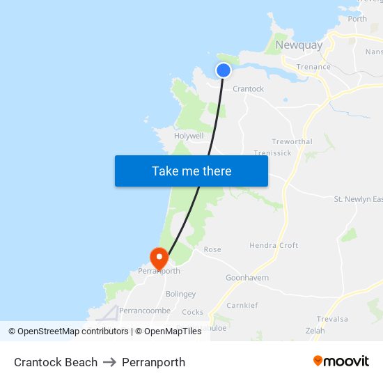 Crantock Beach to Perranporth map