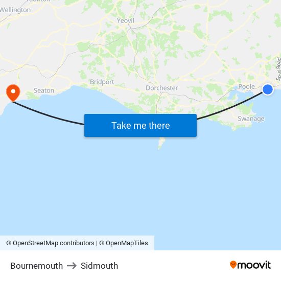 Bournemouth to Sidmouth map