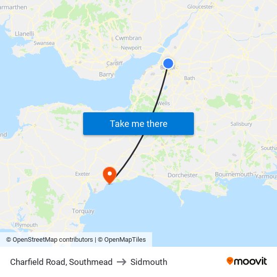 Charfield Road, Southmead to Sidmouth map