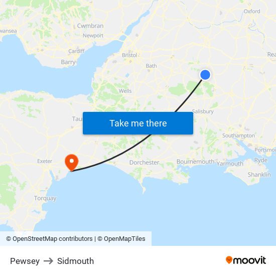 Pewsey to Sidmouth map