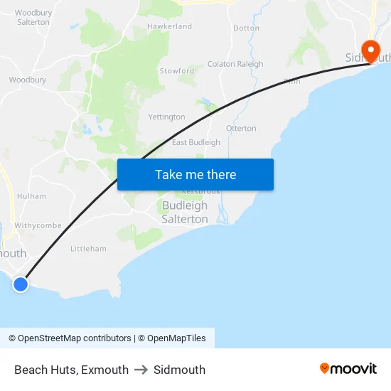Beach Huts, Exmouth to Sidmouth map