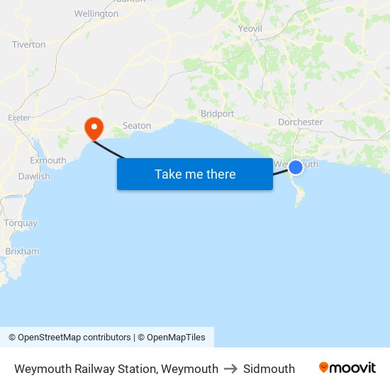 Weymouth Railway Station, Weymouth to Sidmouth map