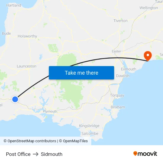 Post Office to Sidmouth map