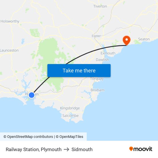 Railway Station, Plymouth to Sidmouth map