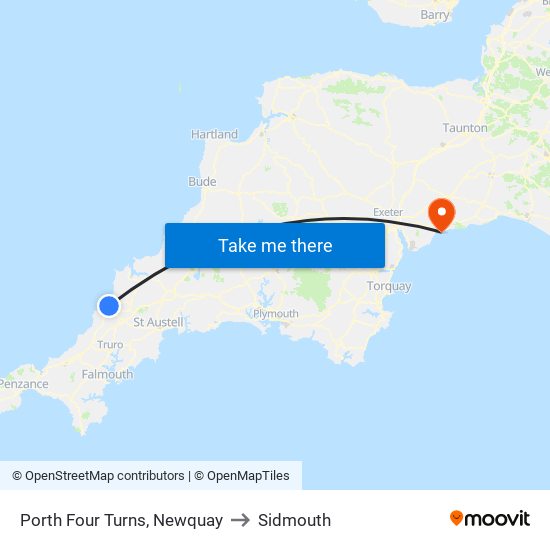 Porth Four Turns, Newquay to Sidmouth map