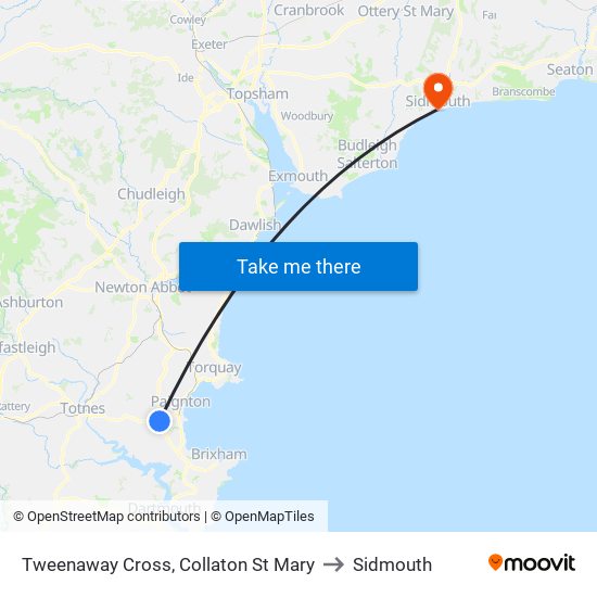 Tweenaway Cross, Collaton St Mary to Sidmouth map