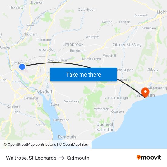 Waitrose, St Leonards to Sidmouth map