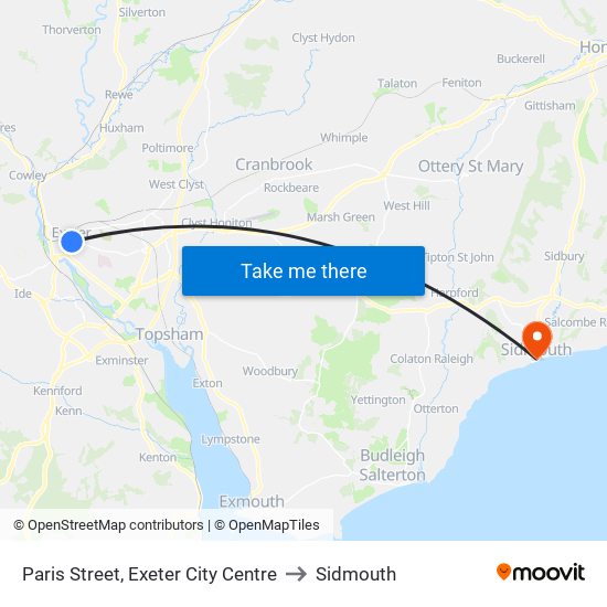 Paris Street, Exeter City Centre to Sidmouth map