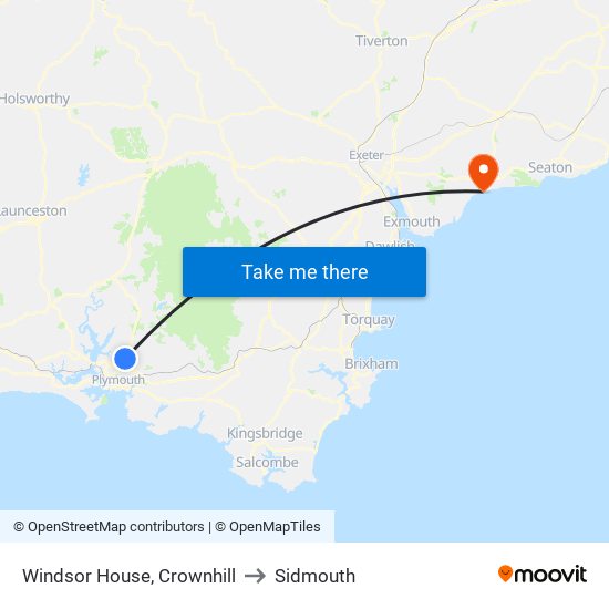 Windsor House, Crownhill to Sidmouth map
